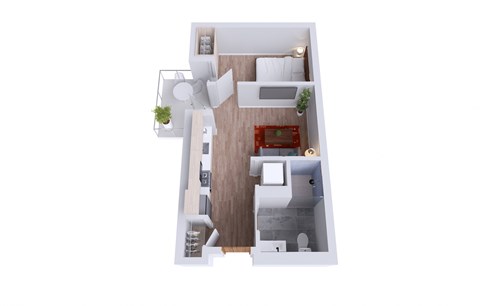 Floor plan for 1 bed, 1 bath